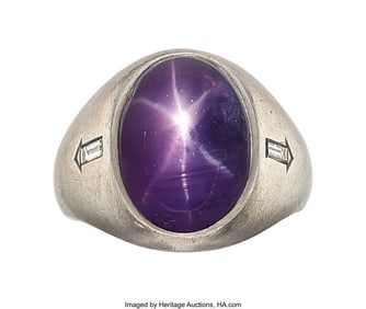 55150&colon; Purple Star Sapphire&comma; Diamond&comma; White Gold Ring  