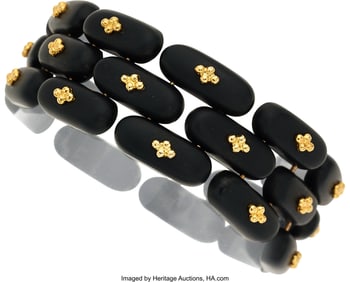 55395&colon; Angela Cummings Black Jade&comma; Gold Bracelet  Stone