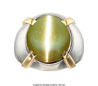 55153&colon; Ceylon Cat's-Eye Chrysoberyl&comma; Platinum&comma; Gold Rin