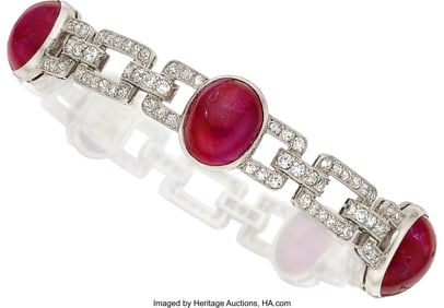 55435&colon; Art Deco Ruby&comma; Diamond&comma;  White Gold Bracelet&comma; Fr