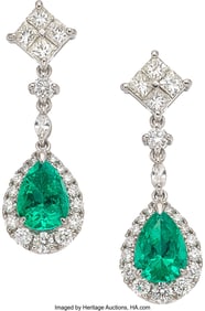55403&colon; Colombian Emerald&comma; Diamond&comma; Platinum Earrings  S