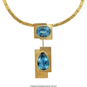 55323&colon; Burle Marx Blue Topaz&comma; Gold Convertible Necklace