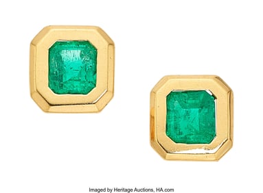 55438&colon; Colombian Emerald&comma; Gold Earrings  Stones&colon; Emeral