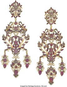55328&colon; H&period; Stern Pink Sapphire&comma; Diamond&comma; Gold Earrings  