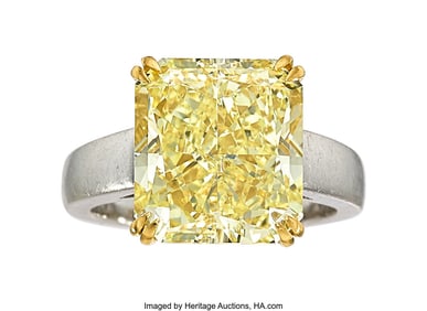 55443&colon; Fancy Yellow Diamond&comma; Platinum&comma; Gold Ring  Stone