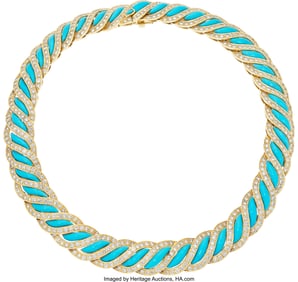 55458&colon; Mauboussin Turquoise&comma; Diamond&comma; Gold Necklace  St