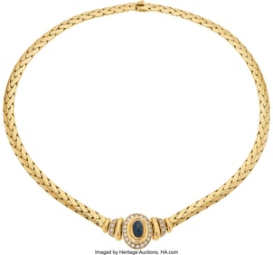 55460&colon; Cartier Sapphire&comma; Diamond&comma; Gold Necklace   Stone