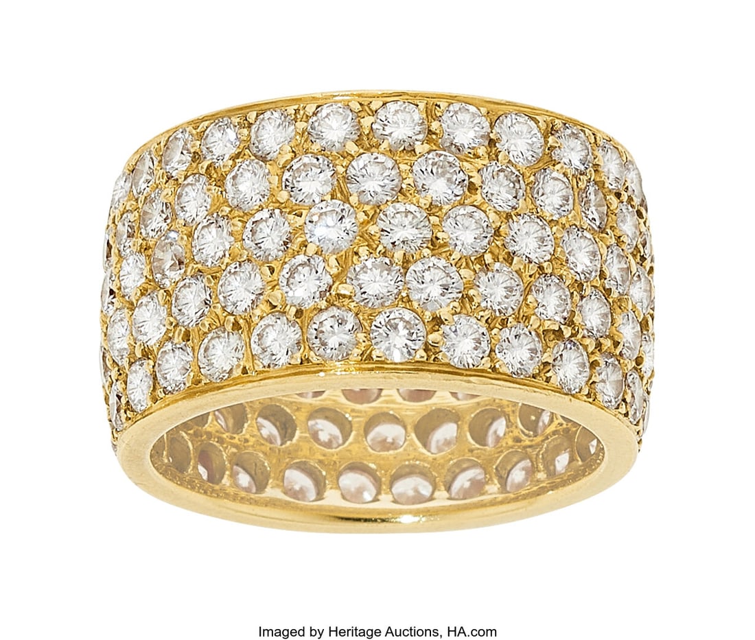 Van Cleef & Arpels Diamond, Gold Eternity Band: Van Cleef & Arpels Diamond, Gold Eternity Band Stones: Full-cut diamonds weighing a total of approximately 4.50 carats Metal: 18k gold Marked: for Van Cleef & Ar