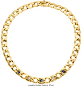 55474&colon; Cartier Sapphire&comma; Diamond&comma; Gold Necklace  Stones