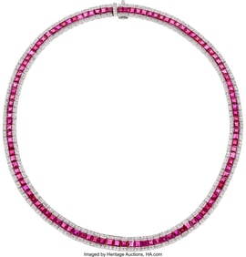 55480&colon; Ruby&comma; Diamond&comma; White Gold Necklace  Stones&colon; Squa