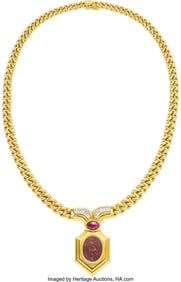 55484&colon; Bvlgari Jasper&comma; Ruby&comma; Diamond&comma; Gold Necklace  St