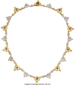 55489&colon; Mario Buccellati Ruby&comma; Diamond&comma; Gold Necklace  S
