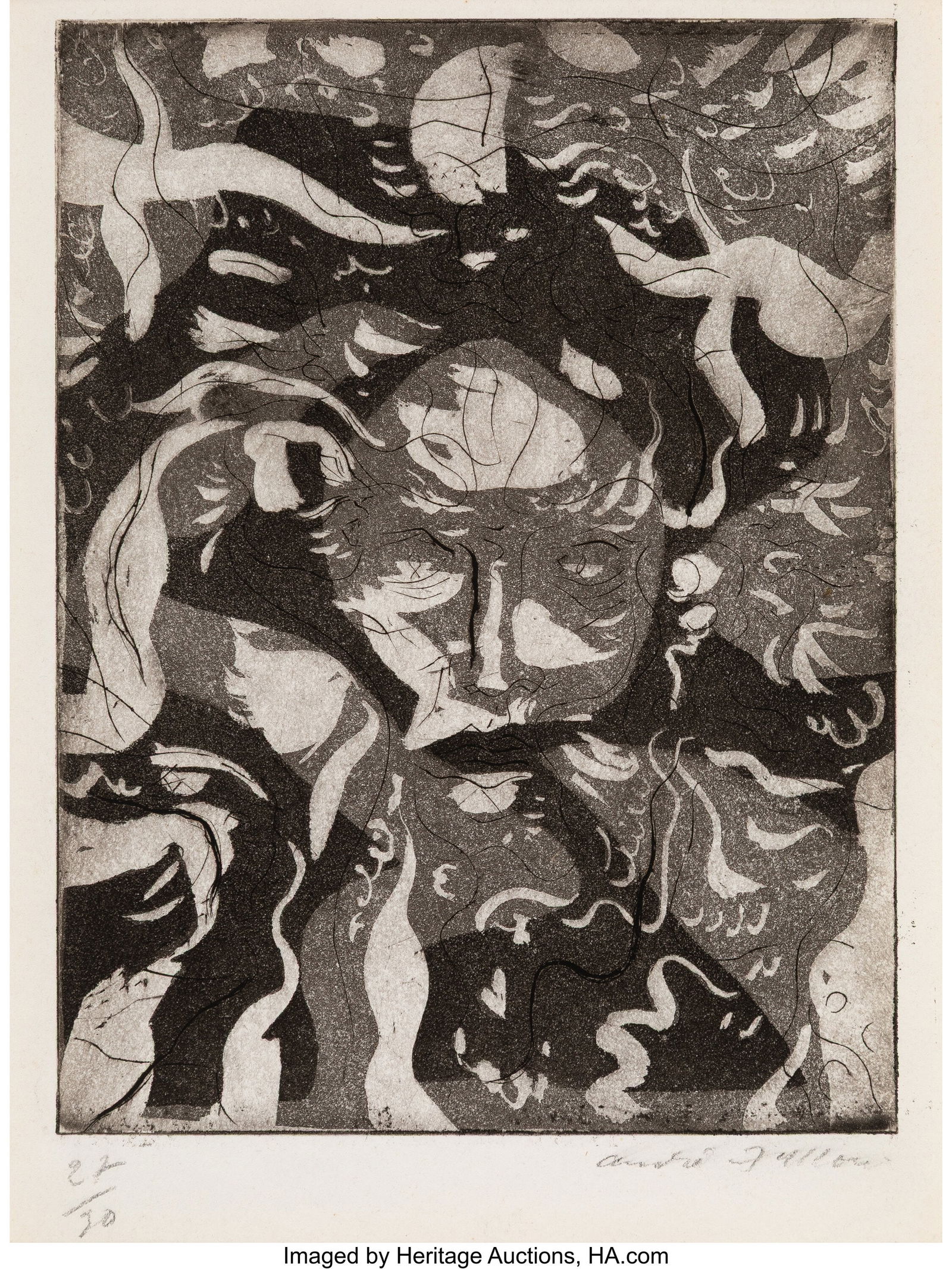 André Masson (French, 1896-1987) Improvisation,: André Masson (French, 1896-1987) Improvisation, 1945 Etching, engraving, and aquatint on wove paper 9-1/4 x 6-1/2 inches (23.5 x 16.5 cm) (sight) Ed. 27/30 Signed and editioned in pencil along lower