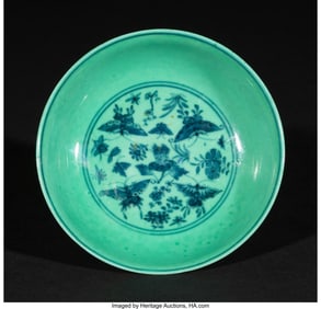 78081&colon; A Rare Chinese Green-Glazed Blue and White 'Butt