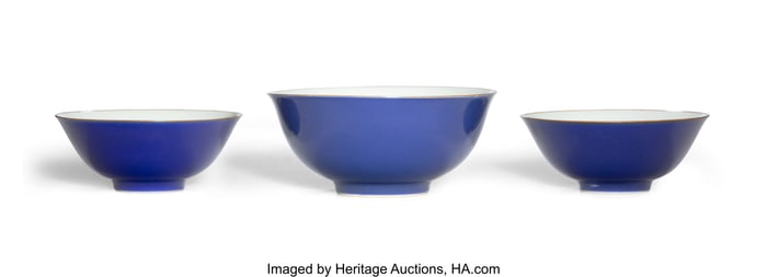 78085&colon; Three Chinese Cobalt Blue Glazed Bowls&comma; 18th cen