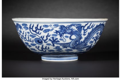 78099&colon; A Chinese Blue and White 'Dragons' Bowl&comma; Guangxu
