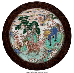 78104&colon; A Framed Chinese Famille Verte 'Qilin and Phoeni