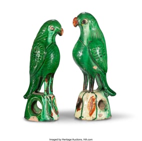 78110&colon; A Pair of Chinese Export Green-Glazed Parrots&comma; 1