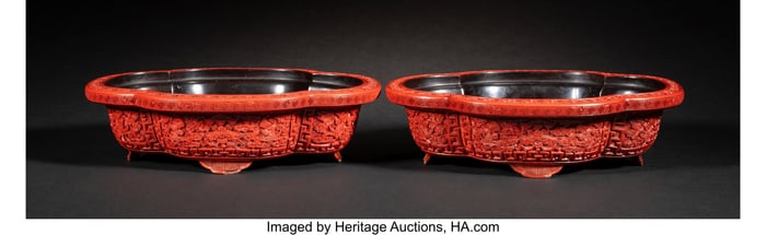 78116&colon; A Pair of Chinese Cinnabar Lacquer Quatrefoil Ja