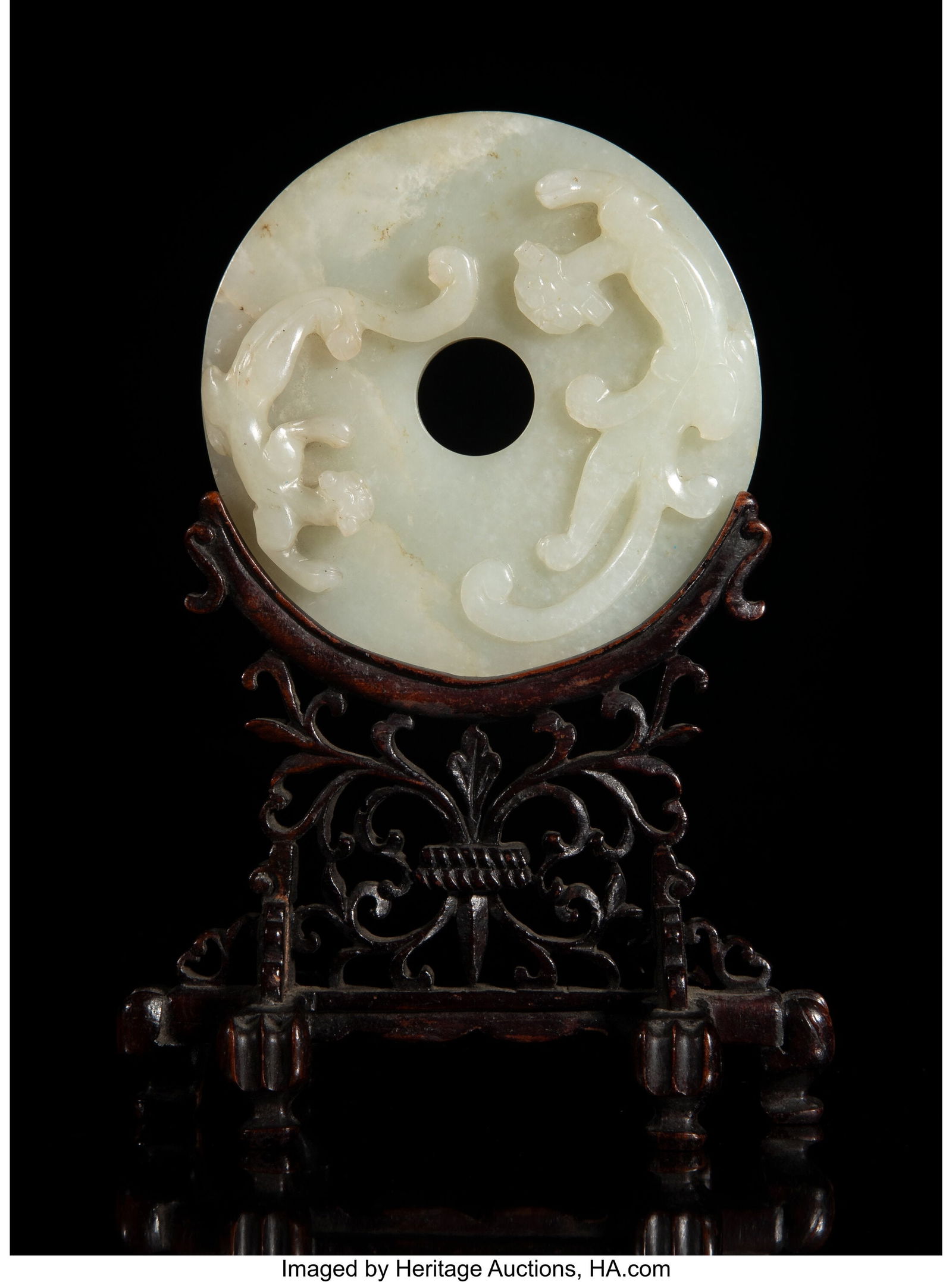 A Chinese Carved White Jade 'Chilong' Bi Disc wi (1 of 2)