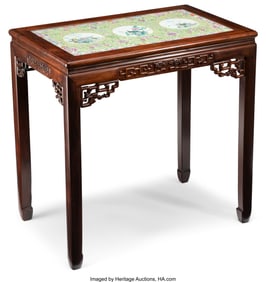 78118&colon; A Chinese Hard Wood Side Table with Famille Rose