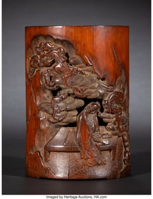 78121&colon; A Chinese Carved Bamboo 'Scholar and Pine Trees'