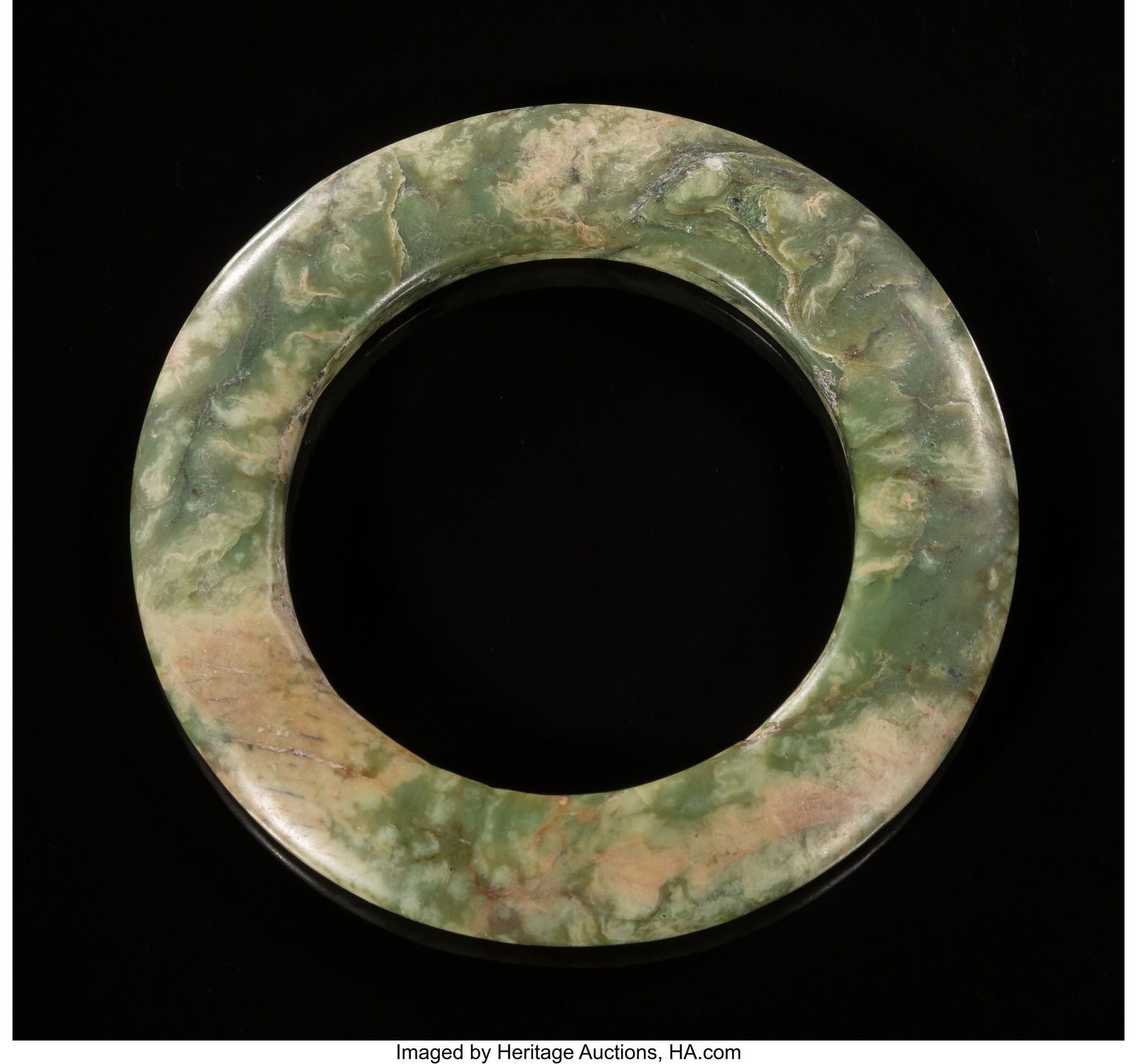 A Chinese Mottled Green Jade Bi Disc 3-1/2 x 0-1: A Chinese Mottled Green Jade Bi Disc 3-1/2 x 0-1/4 inches (8.9 x 0.6 cm) (diam.) HID03101062020 © 2025 Heritage Auctions | All Rights Reserve
