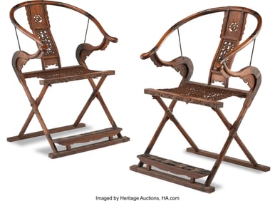 78127&colon; A Pair of Chinese Hardwood Horseshoe-Back Chairs