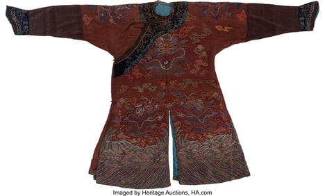 78133&colon; A Chinese Silk Embroidered Ocre-Ground Formal Ro