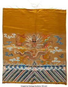 78139&colon; A Chinese Silk Embroidered Yellow-Ground 'Dragon
