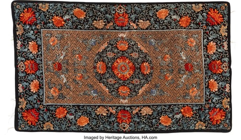 78141&colon; A Chinese Silk Embroidered 'Floral' Panel&comma; Qing 