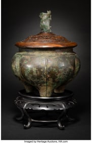 78144&colon; A Chinese Bronze Tripod Censer with Cover and Ha