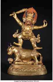 78147&colon; A Tibetan Gilt Bronze Figure of Yama Dharmaraja&comma;