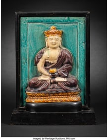 78152&colon; A Chinese Fahua Glazed Tile of Buddha&comma; Ming dyna