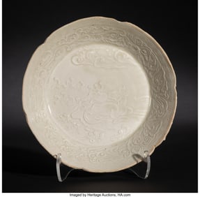 78071&colon; A Rare Chinese Molded Ding Ware 'Buffalo' Dish&comma;