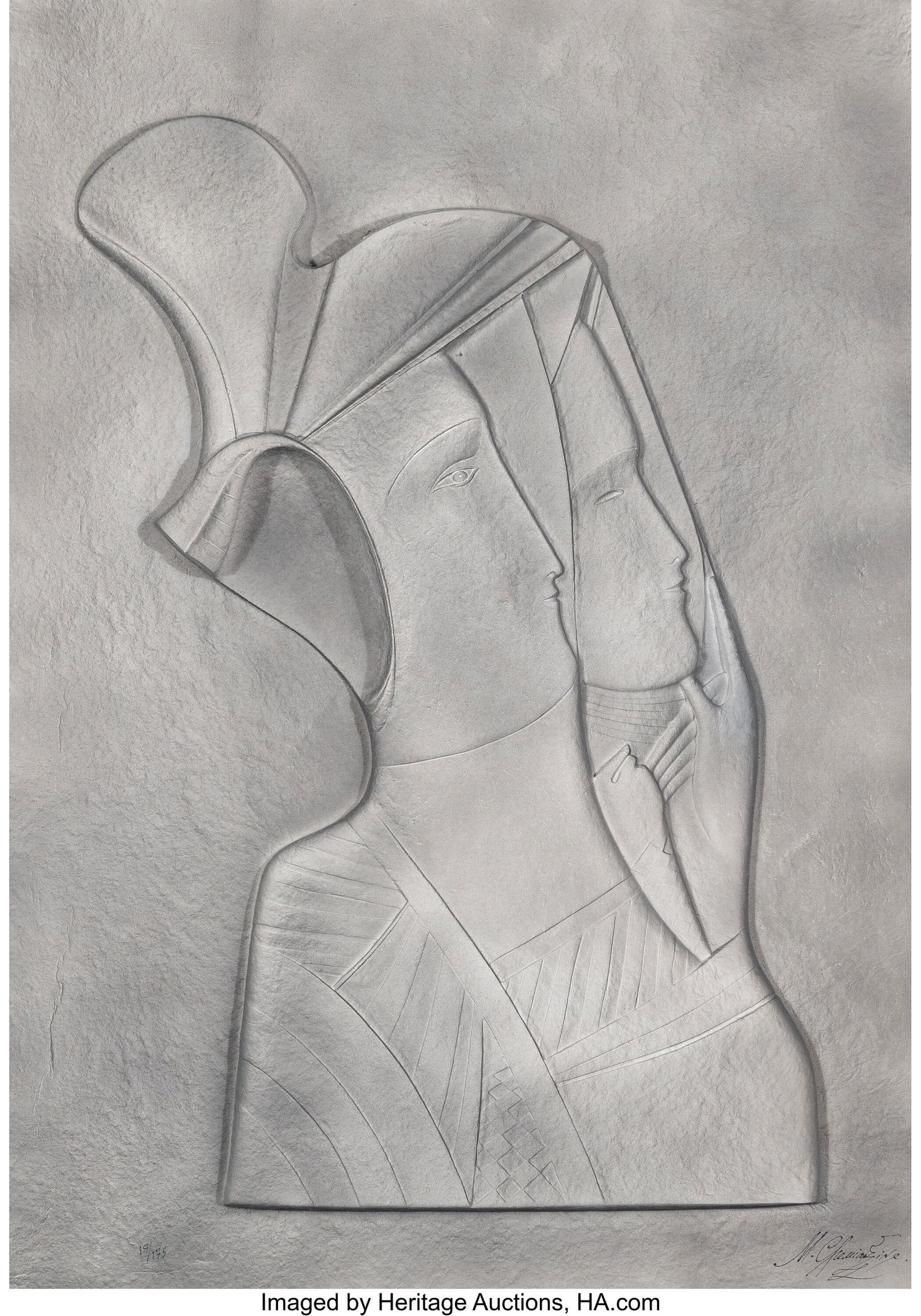 Mihail Chemiakin (Russian, b. 1943) Portrait of: Mihail Chemiakin (Russian, b. 1943) Portrait of Rebecca, circa 1980 Cast paper 28 x 20 inches (71.1 x 50.8 cm) (sheet) Ed. 19/