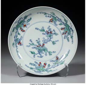 27073: A Chinese Doucai Enamel 'Grape' Dish, Yongzheng