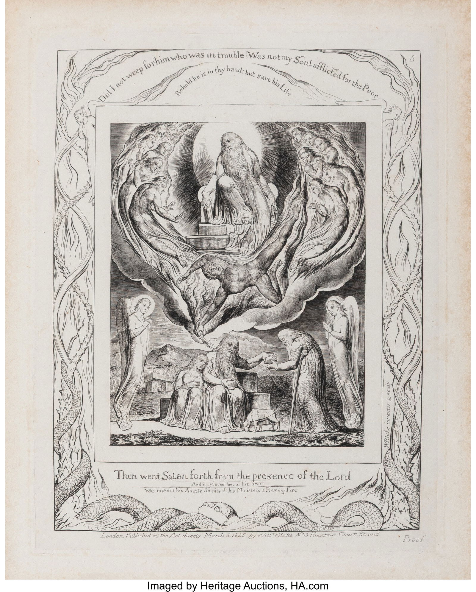 William Blake (British, 1757-1827) Satan Going F: William Blake (British, 1757-1827) Satan Going Forth from the Presence of the Lord, from Illustrations of the Book of Job, circa 1825 Engraving on wove paper 9-5/8 x 7-