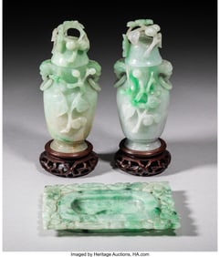 27050: Three Chinese Jadeite Carvings 4-1/4 x 2 x 1-3/4