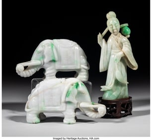 27051: Three Chinese Carved Jadeite Figures 5-3/4 x 2-5