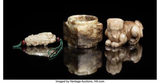 27054: A Group of Three Chinese Jade Carvings 1-3/4 x 2