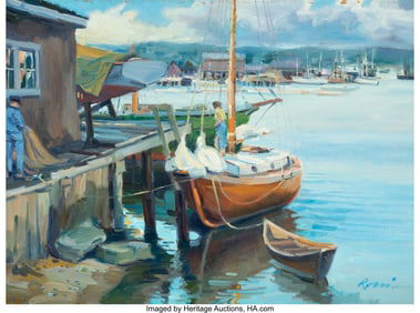 27032: Al Rossi (American, 1927-2004) Home Port Oil on