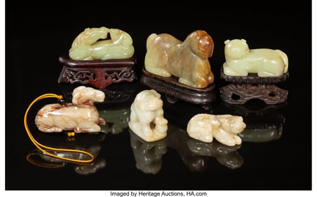 27056: A Group of Six Chinese Jade Carvings of Animals