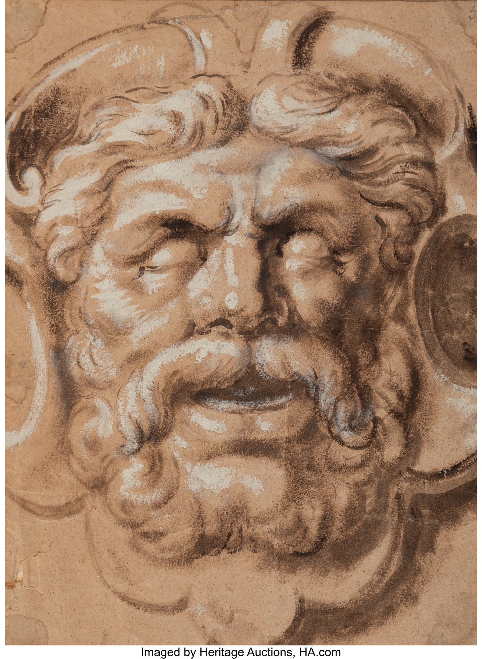 Italian School (19th Century) Studies of sculpte: Italian School (19th Century) Studies of sculpted faces (a pair) Ink and charcoal heightened with gouache on paper 13 x 9-1/2 inches (33.0 x 24.1 cm) &l
