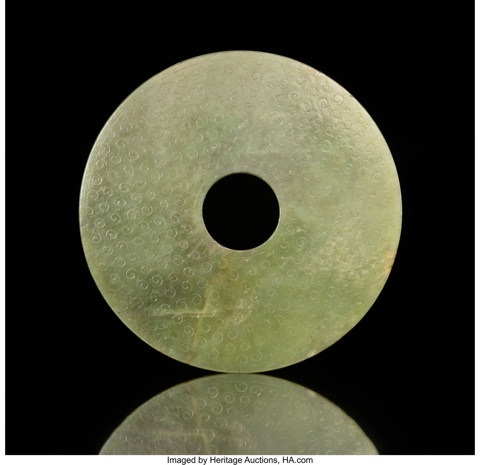 A Chinese Carved Jade Bi Disc 5-3/8 inches (13.7 (1 of 2)