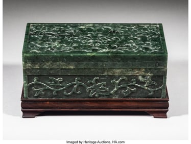 27061: A Jade Covered Box 2-7/8 x 7-1/4 x 3-3/8 inches