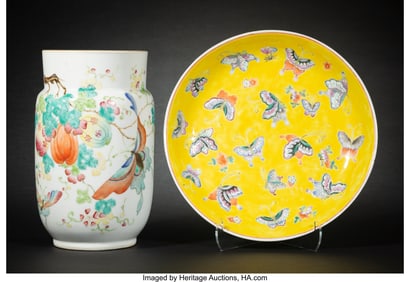 27066: Two Chinese Famille Rose Table Articles, late Qi
