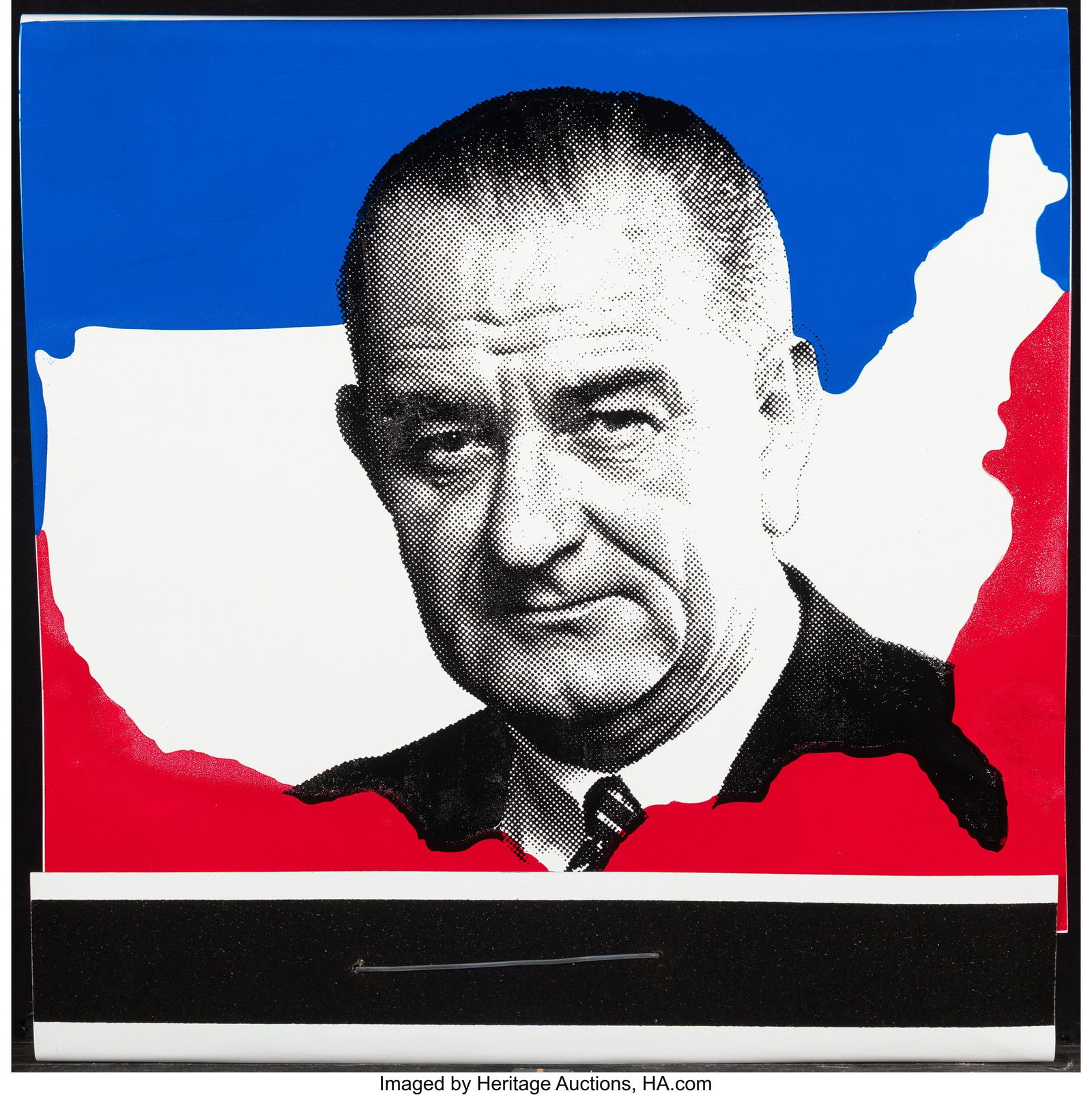 Skylar Fein (American, 20th Century) LBJ, Matchb: Skylar Fein (American, 20th Century) LBJ, Matchbox Series Mixed media sculpture with screenprinted details 24-3/4 x 24 x 4 inches (62.9 x 61.0 x 10.