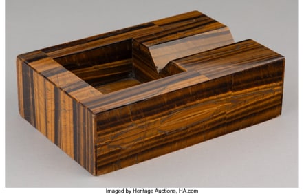 27012: A Tiger's Eye Cigar Ashtray 2 x 6-1/2 x 4-1/4 in