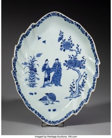 27072: A Chinese Export Blue and White Leaf-Form Tray,